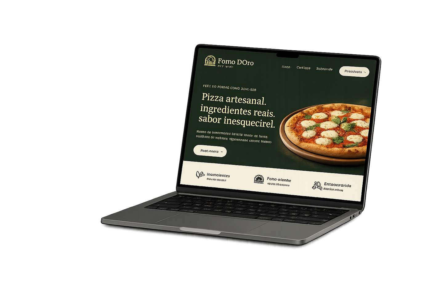 Mockup de site institucional desenvolvido pela Rootfe, exibido em um notebook