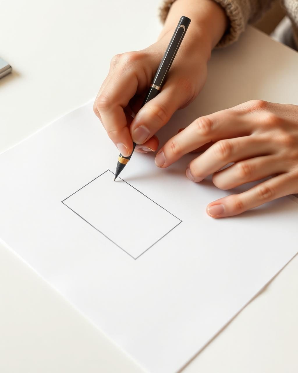 Mãos rascunhando o plano do site em papel